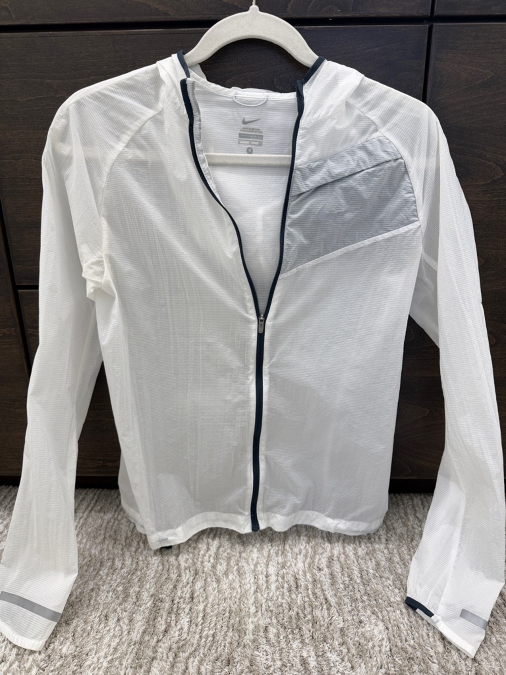 Nike White Lightweight Zip Utility Jacket with Navy Trim